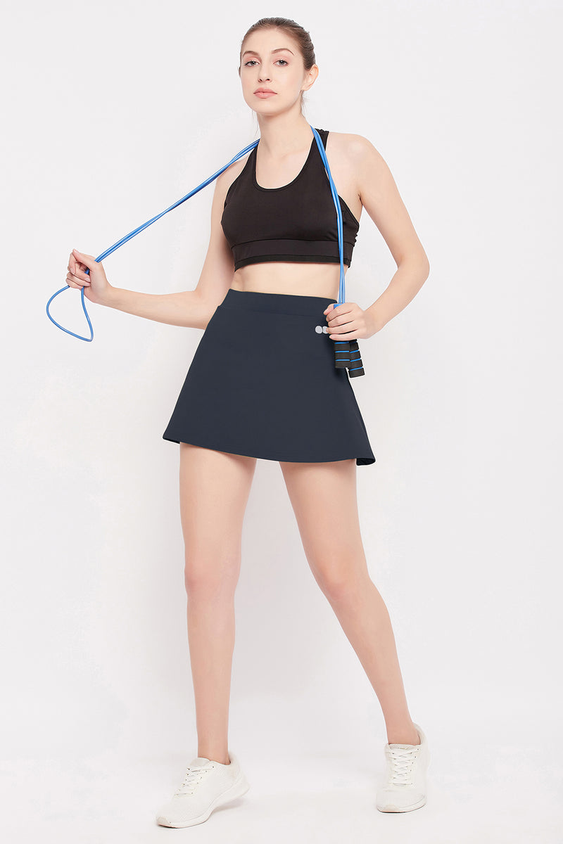 High-Rise Active Skirt in Dark Grey with Attached Inner Shorts