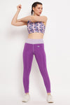 High Rise Active Tights in Violet with Coloured Panels