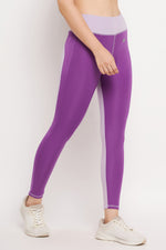 High Rise Active Tights in Violet with Coloured Panels