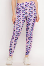 High Rise Geometric Print Active Tights in Purple with Side Pocket