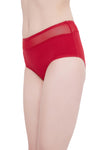 High Waist Hipster Panty in Red with Powernet Panel - Cotton