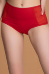 High Waist Hipster Panty in Red with Powernet Panels - Cotton