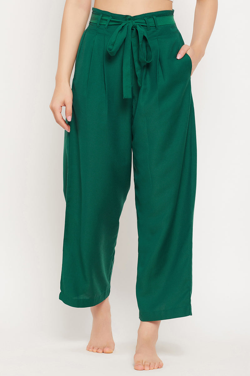 Chic Basic Wide Leg Pants in Forest Green - Rayon