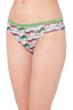 Low Waist Tiger Print Bikini Panty in Multicolour with Lace Waist - Cotton