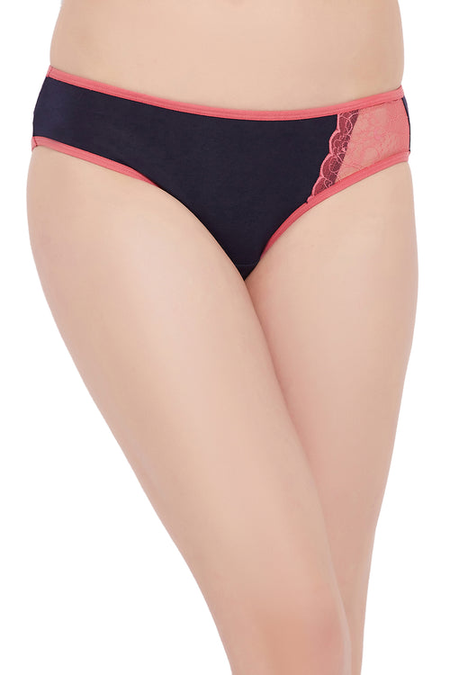 Low Waist Bikini Panty in Navy with Lace Panel - Cotton – Tradyl