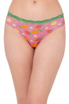 Low Waist Fruit Print Bikini Panty in Baby Pink with Lace Waist - Cotton