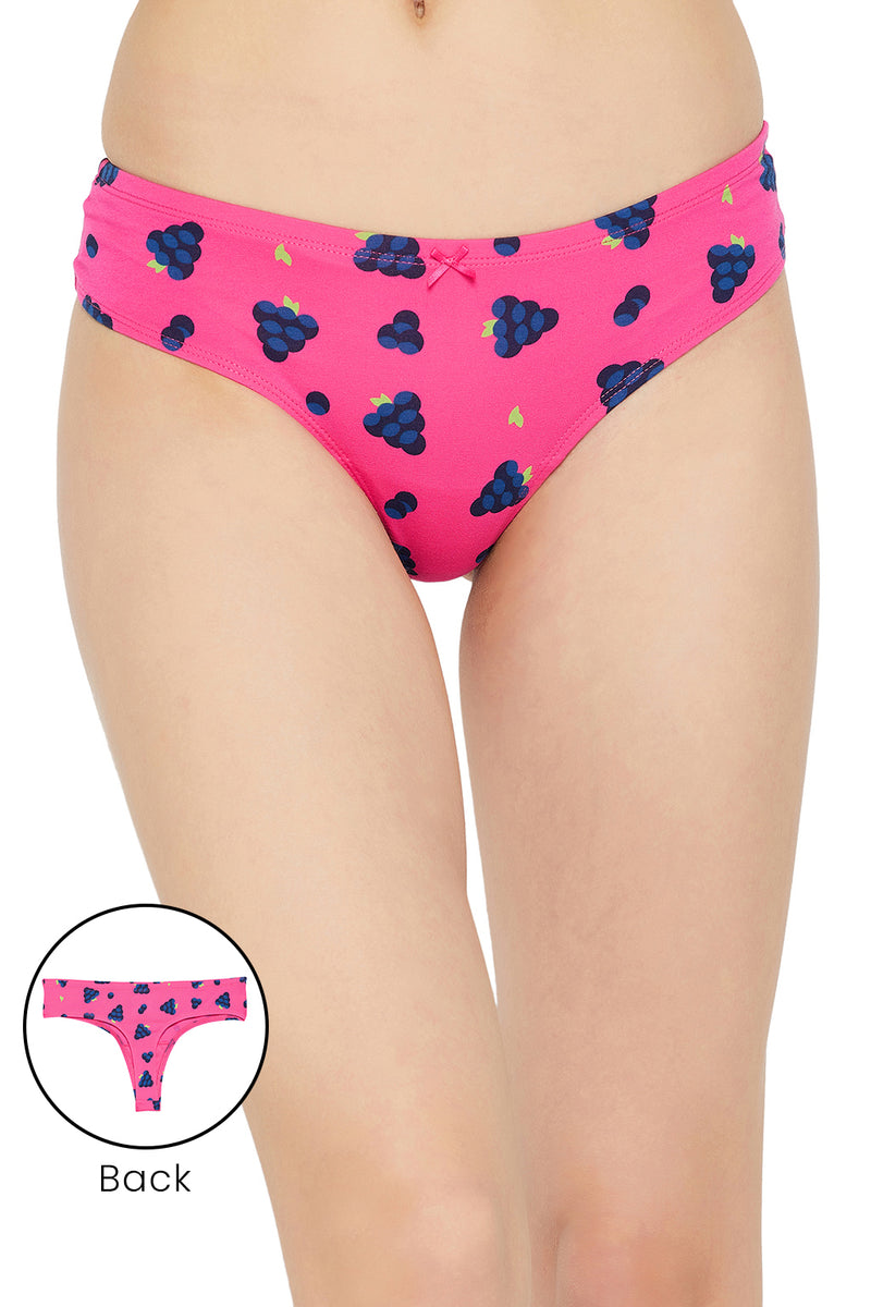 Low Waist Fruit Print Thong in Hot Pink with Inner Elastic - Cotton