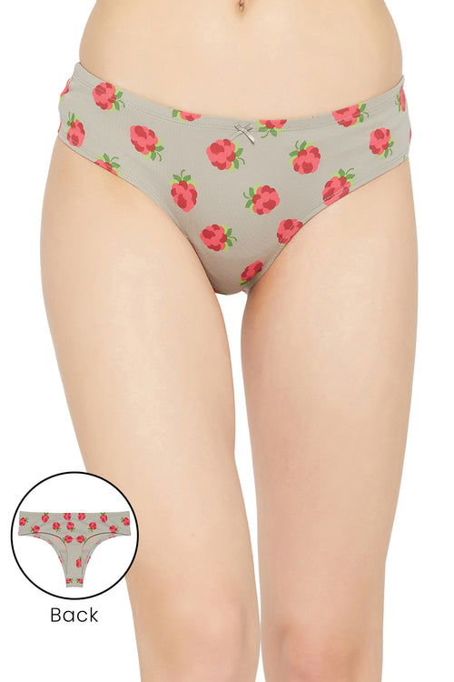 Low Waist Fruit Print Thong in Light Grey with Inner Elastic - Cotton