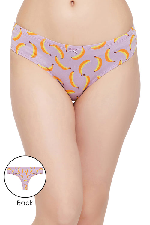 Low Waist Fruit Print Thong in Lilac with Inner Elastic - Cotton