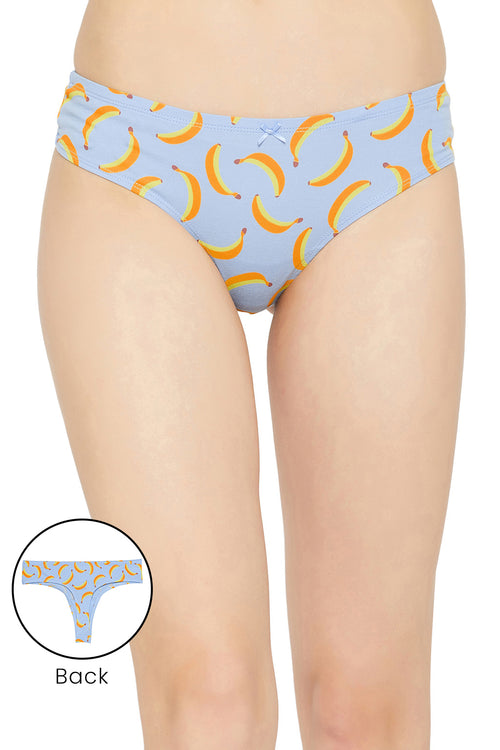 Low Waist Fruit Print Thong in Powder Blue with Inner Elastic- Cotton