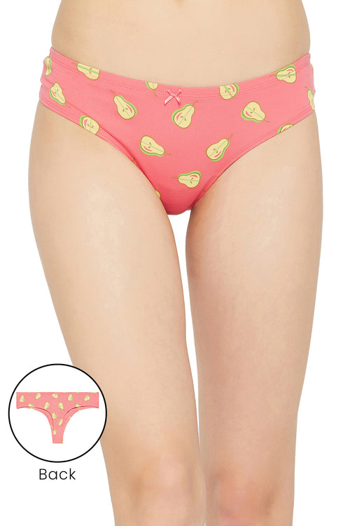 Low Waist Fruit Print Thong in Salmon Pink with Inner Elastic- Cotton