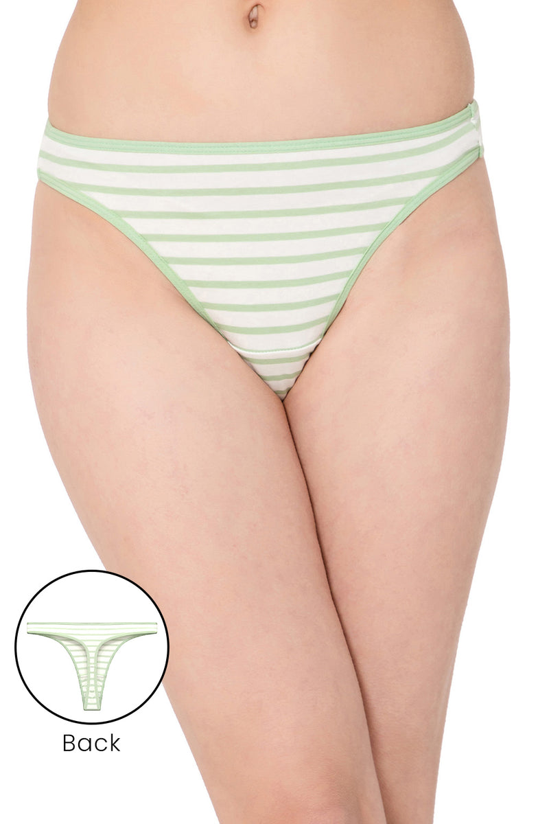 Low Waist Striped Thong in Pastel Green - Cotton