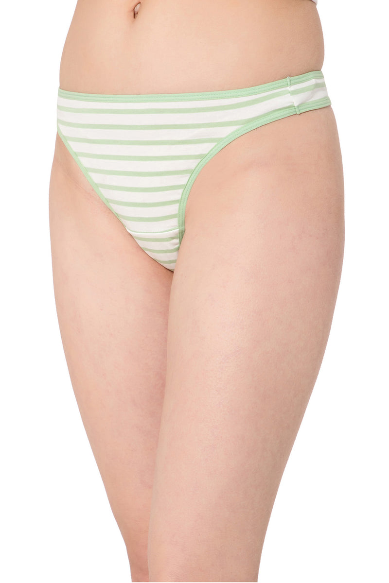 Low Waist Striped Thong in Pastel Green - Cotton