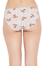 Low Waist Tiger Print Bikini Panty in White - Cotton