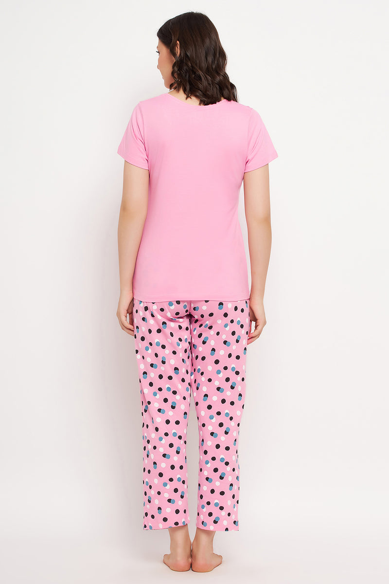 Print Me Pretty Top & Pyjama Set in Baby Pink - 100% Cotton