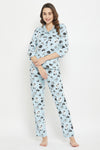 Sheep Print Button Down Shirt & Pyjama Set in Baby Blue - 100% Cotton