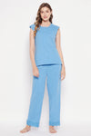 Chic Basic Top & Pyjama Set in Sky Blue - 100% Cotton