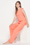 Chic Basic Top & Pyjama Set in Peach Colour - 100% Cotton