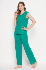 Chic Basic Top & Pyjama Set in Teal Green - 100% Cotton