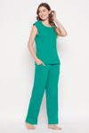 Chic Basic Top & Pyjama Set in Teal Green - 100% Cotton
