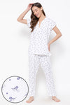 Pretty Florals Top & Pyjama Set in White - Rayon
