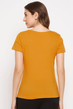 Graphic & Text Print Top in Mustard Yellow - Cotton Rich