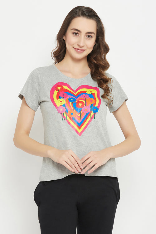 Graphic Print Top in Light Grey- 100% Cotton
