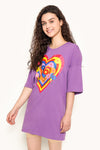 Graphic Print Oversized T-shirt in Lavender - 100% Cotton