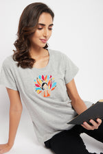 Chic Basic Graphic Embroidered Top in Light Grey - 100% Cotton