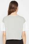 Colourblocked Cropped T-shirt in Light Grey - 100% Cotton