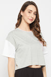 Colourblocked Cropped T-shirt in Light Grey - 100% Cotton