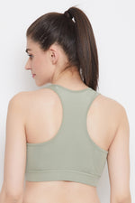 Medium Impact Padded Sports Bra with Removable Cups in Sage Green