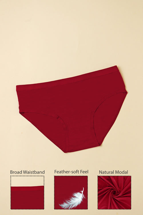 Mid Waist Hipster Panty in Maroon - Modal
