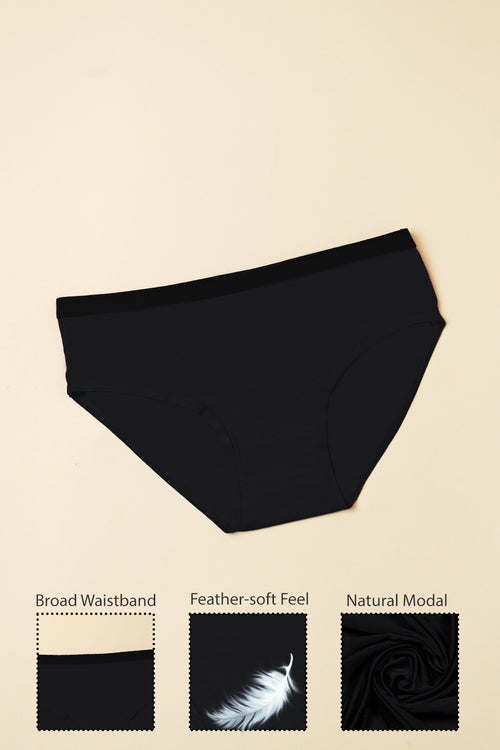 Mid Waist Hipster Panty in Black - Modal