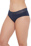 Mid Waist Hipster Panty with Lace Waist in Navy - Cotton