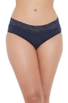 Mid Waist Hipster Panty with Lace Waist in Navy - Cotton
