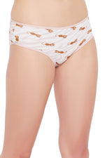 Mid Waist Animal Print Hipster Panty in White - Cotton