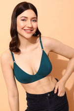 Non-Padded Non-Wired Demi Cup Bra in Teal Green - Cotton