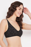 Non-Padded Non-Wired Demi Cup Floral Print Bra in Black - Cotton