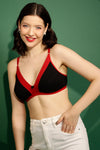 Non-Padded Non-Wired Demi Cup Plunge Bra in Black - Cotton Rich