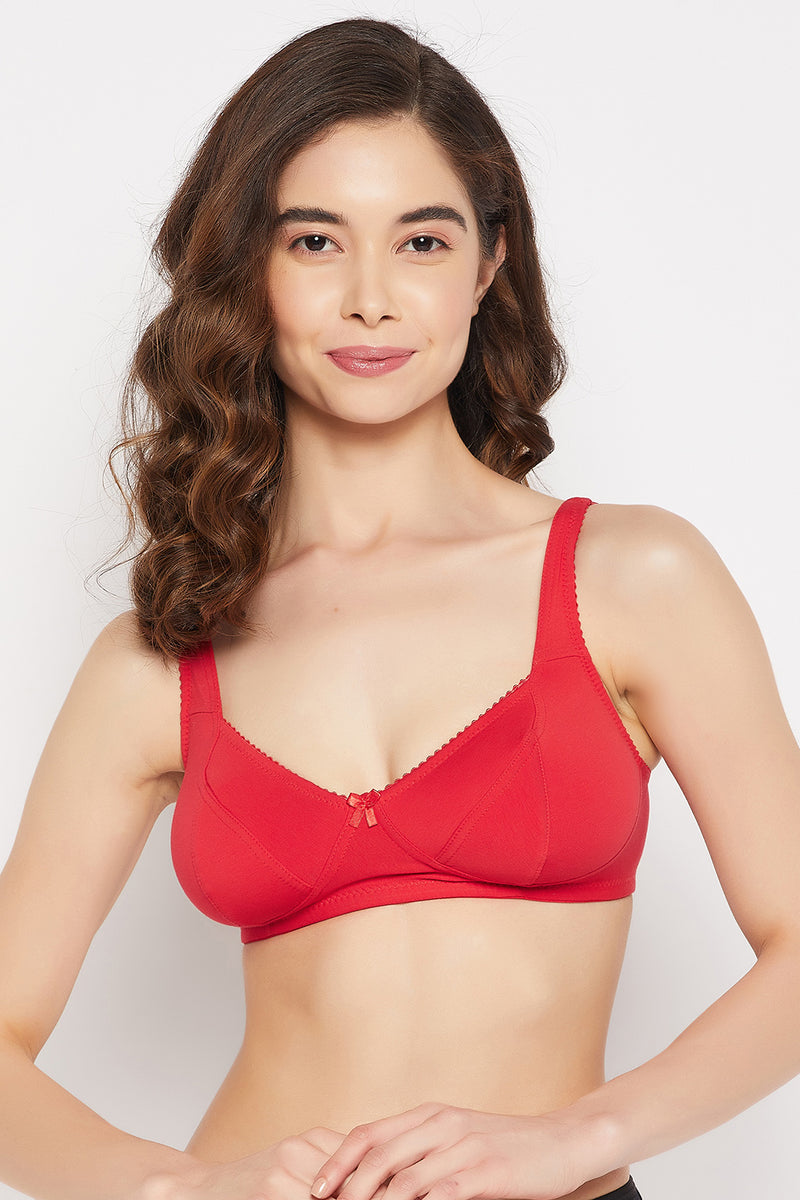 Non-Padded Non-Wired Full Cup Bra in Red - Cotton