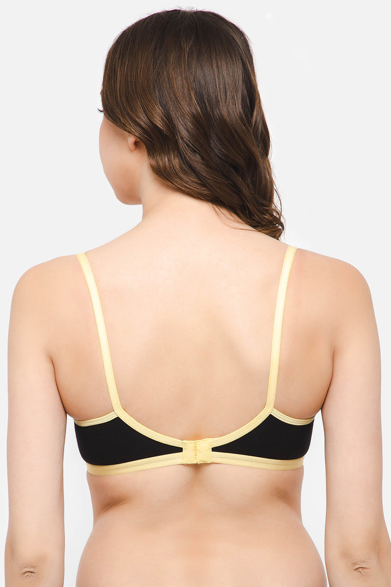 Non-Padded Non-Wired Full Cup Colourblocked Bra in Black - Cotton