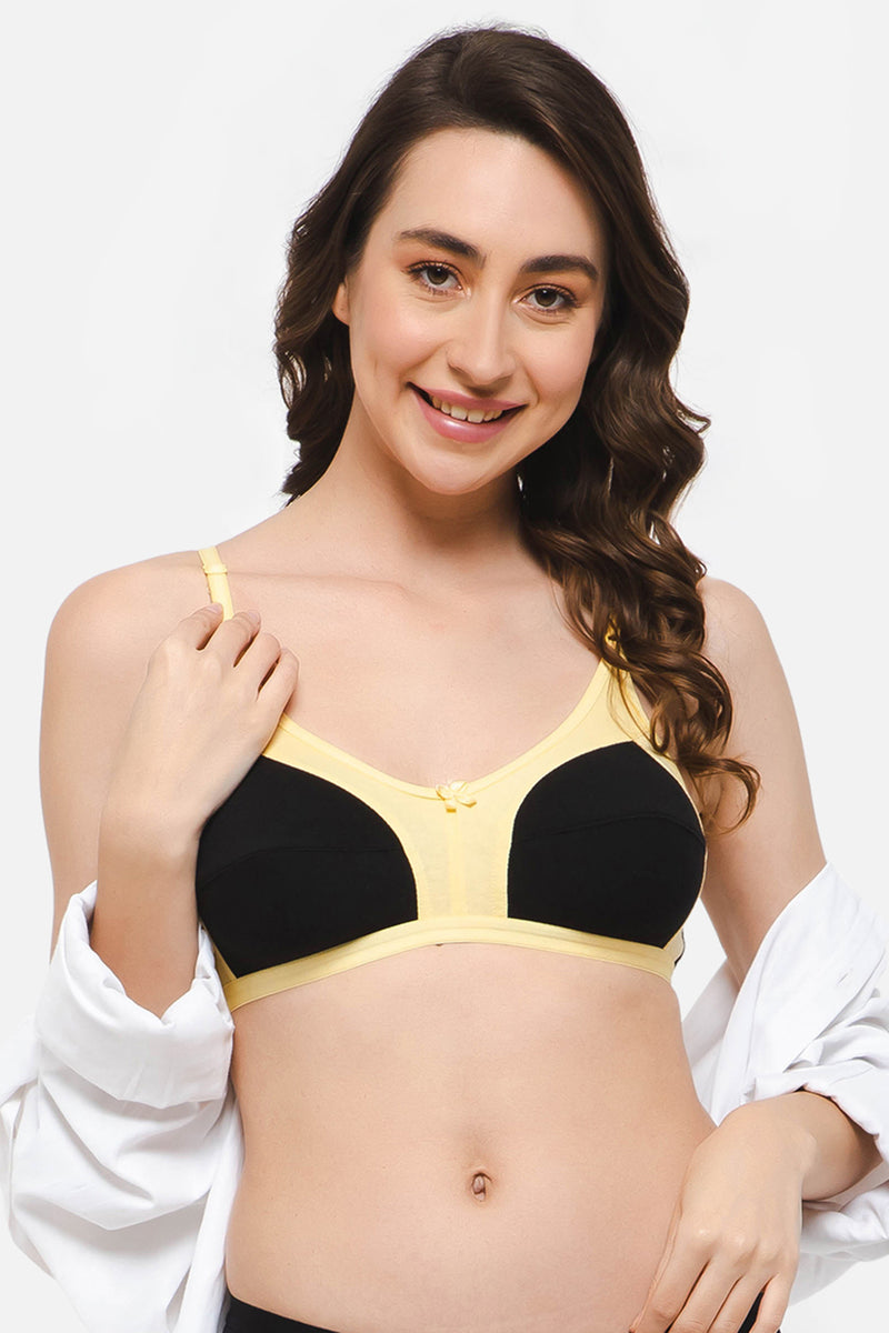 Non-Padded Non-Wired Full Cup Colourblocked Bra in Black - Cotton
