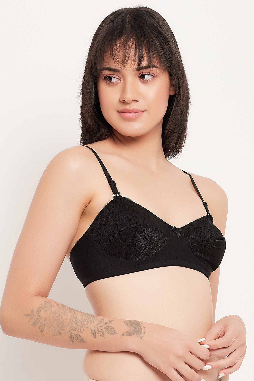 Buy Non-Padded Non-Wired Full Figure Bra in Black - Cotton & Lace