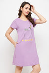 Quirky Quotes Short Night Dress in Lavender - 100% Cotton