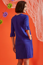 Halloween Print Short Night Dress in Royal Blue - 100% Cotton