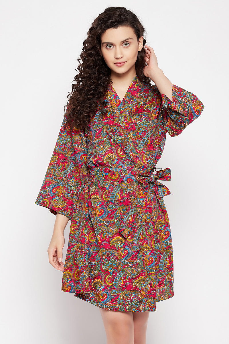 Paisley Print Robe in Multicolour - Crepe