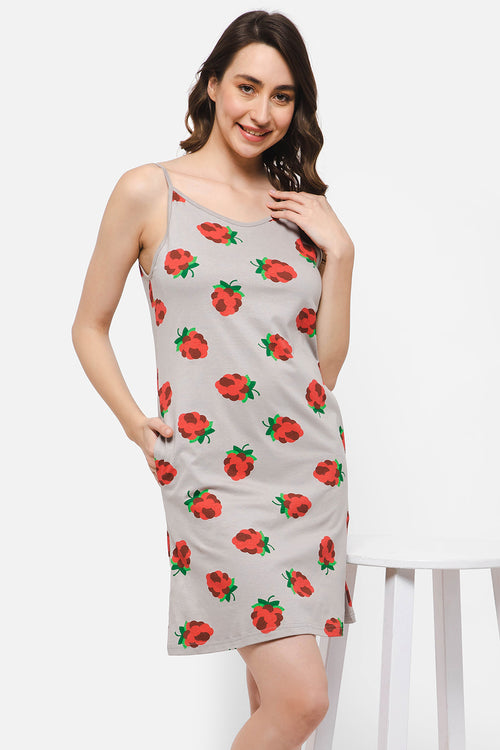 Tutti Fruity Short Night Dress in Grey - 100% Cotton