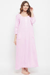 Print Me Pretty Long Nighty in Baby Pink - Cotton Rich