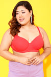 Padded Underwired Full Cup Multiway T-shirt Bra in Red - Cotton
